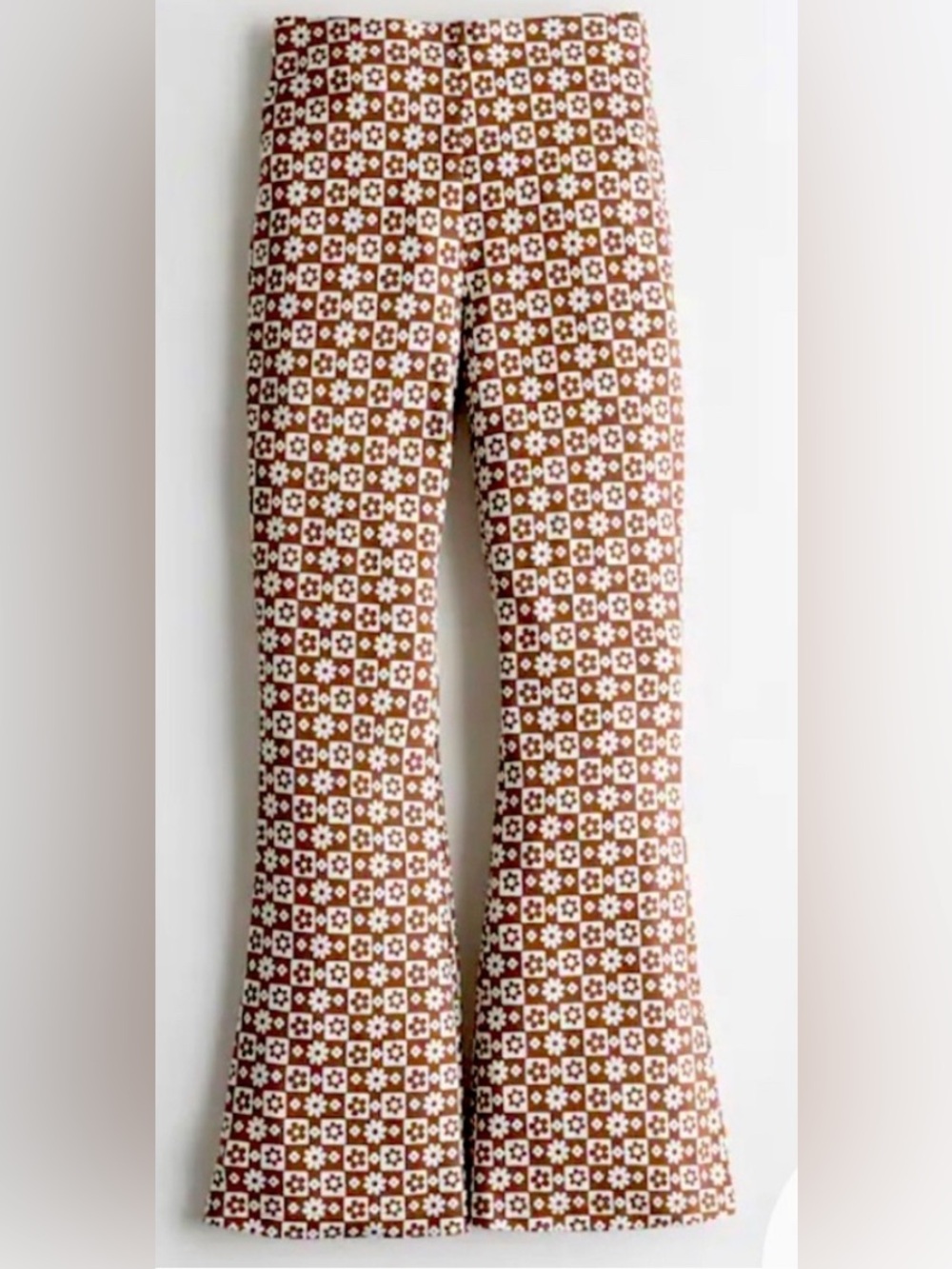 Hollister Brown and White Floral Checker Pants Small